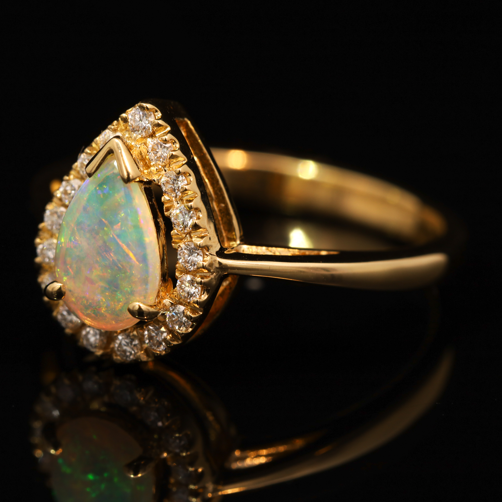 Yellow Gold Blue Green Yellow Orange Pink Crystal Opal and Diamond Ring