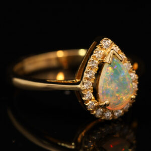 Yellow Gold Blue Green Yellow Orange Pink Crystal Opal and Diamond Ring