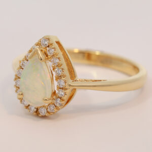 Yellow Gold Blue Green Yellow Orange Pink Crystal Opal and Diamond Ring