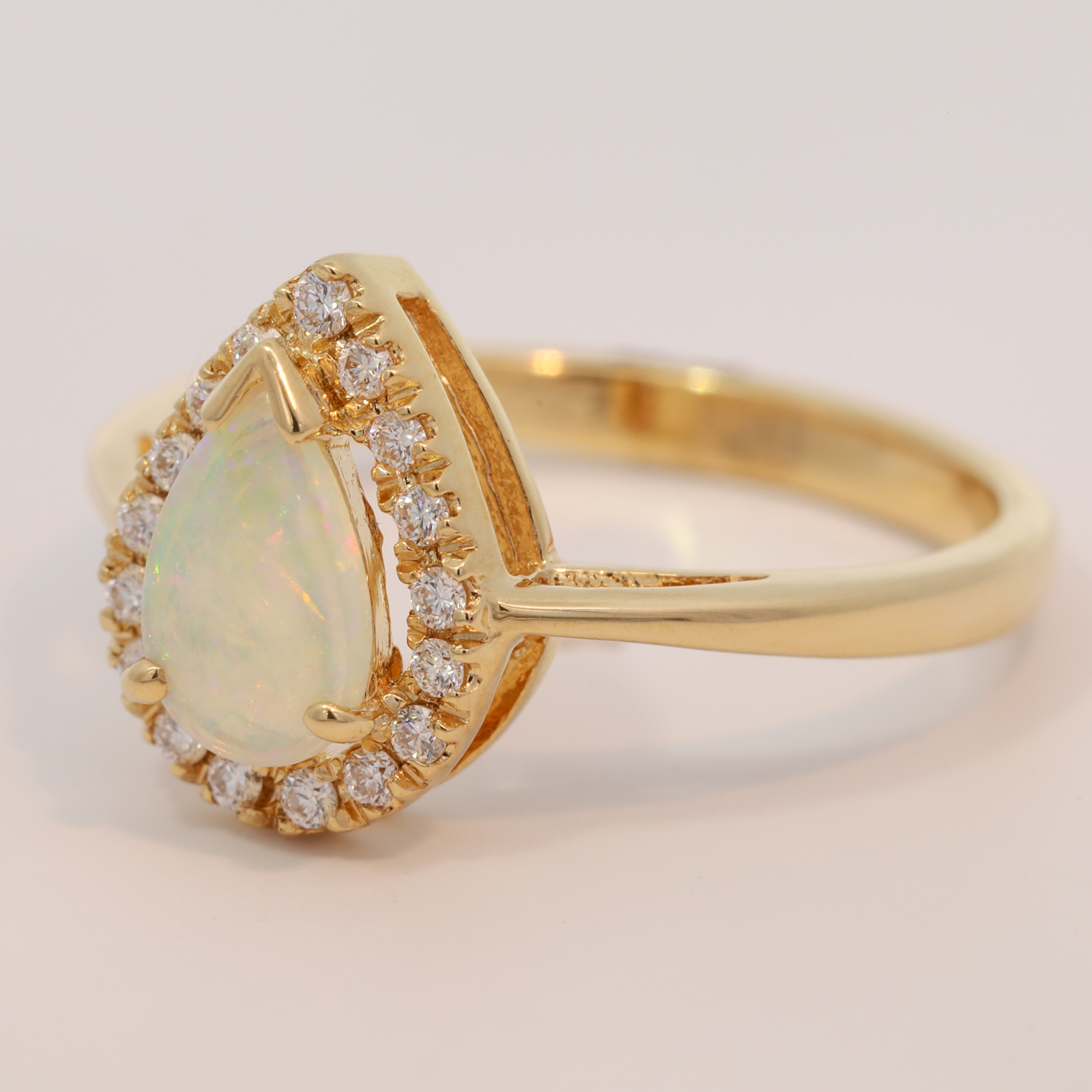 Yellow Gold Blue Green Yellow Orange Pink Crystal Opal and Diamond Ring