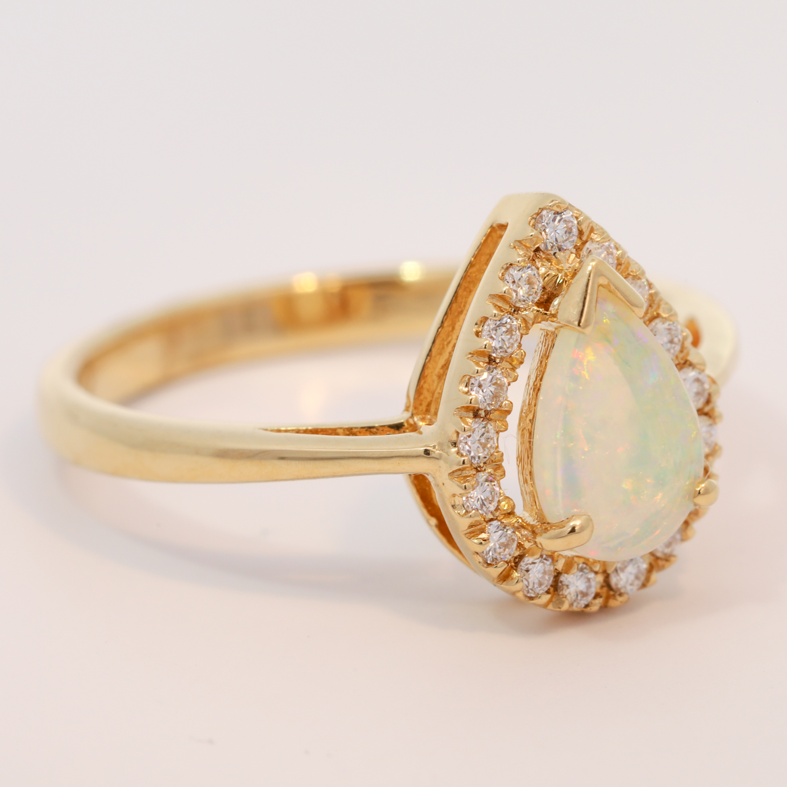 Yellow Gold Blue Green Yellow Orange Pink Crystal Opal and Diamond Ring