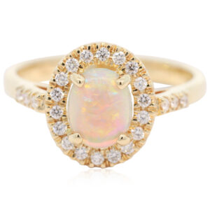 Yellow Gold Blue Green Yellow Orange Red Crystal Opal and Diamond Ring