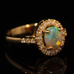 Yellow Gold Blue Green Yellow Orange Red Crystal Opal and Diamond Ring