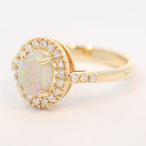 Yellow Gold Blue Green Yellow Orange Red Crystal Opal and Diamond Ring