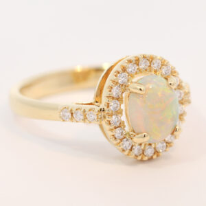 Yellow Gold Blue Green Yellow Orange Red Crystal Opal and Diamond Ring