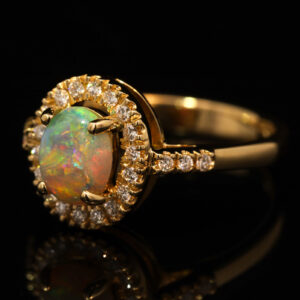 Yellow Gold Blue Green Yellow Orange Red Crystal Opal and Diamond Ring