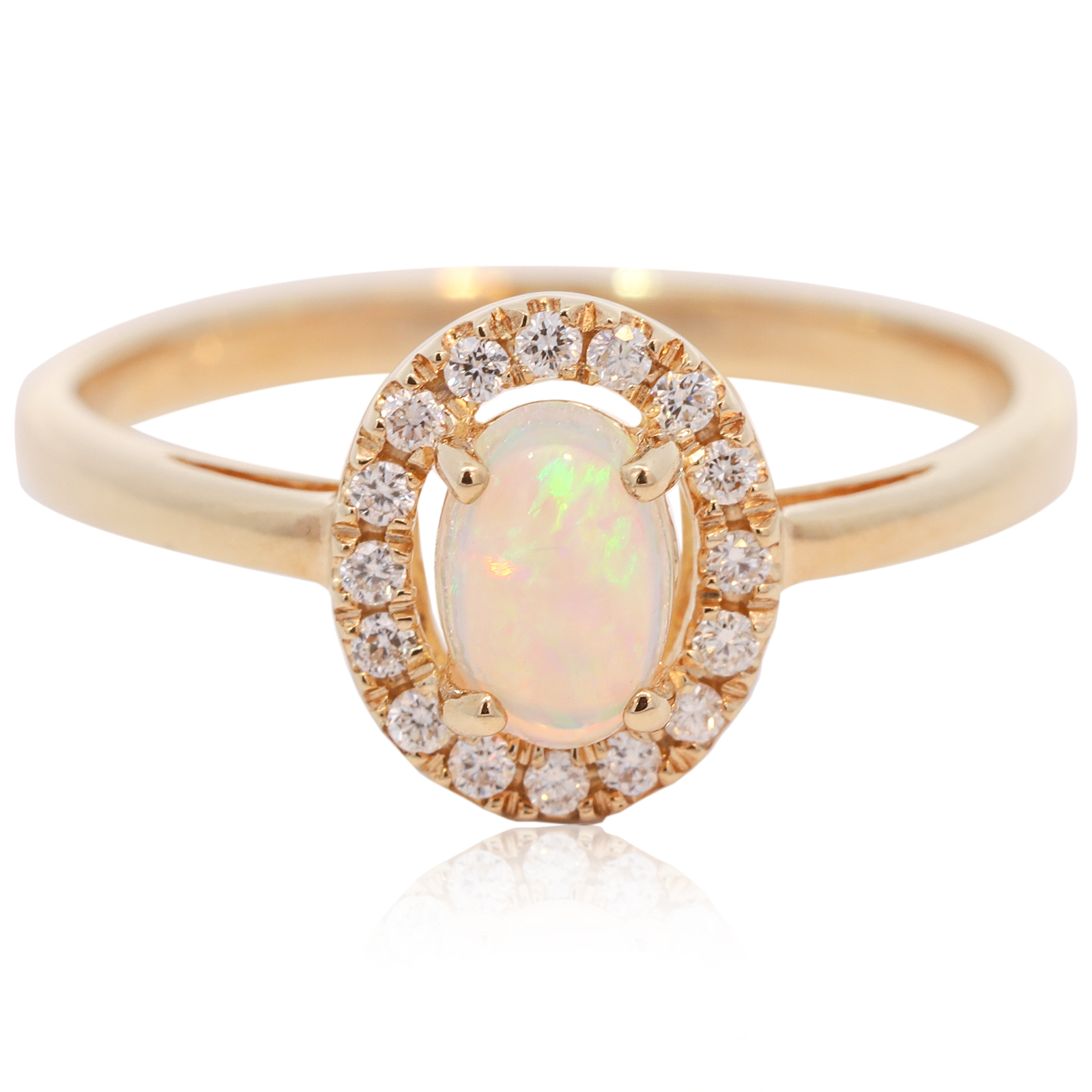 Yellow Gold Blue Green Yellow Orange Red Crystal Opal and Diamond Ring