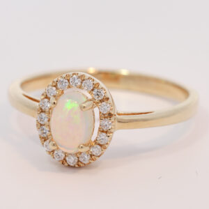 Yellow Gold Blue Green Yellow Orange Red Crystal Opal and Diamond Ring