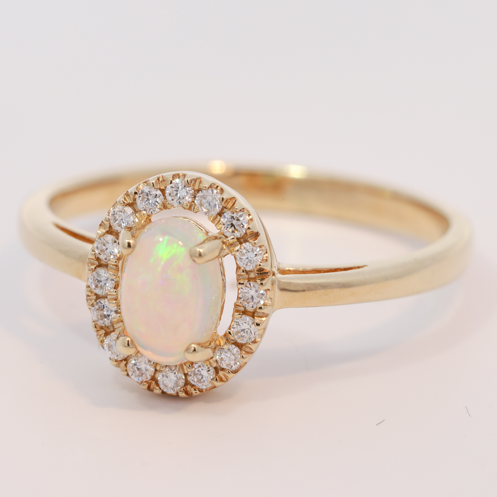 Yellow Gold Blue Green Yellow Orange Red Crystal Opal and Diamond Ring