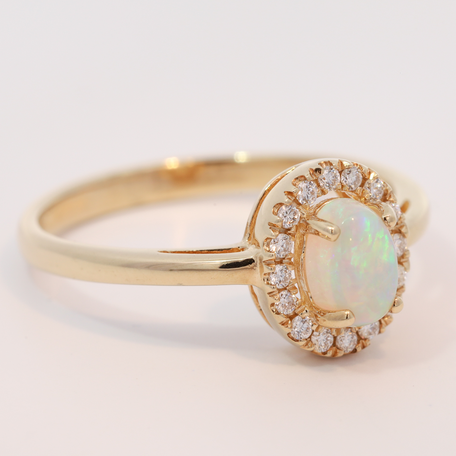 Yellow Gold Blue Green Yellow Orange Red Crystal Opal and Diamond Ring