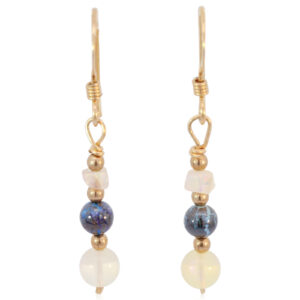 Yellow Gold-filled Blue Green Purple Crystal and Boulder Opal Earrings