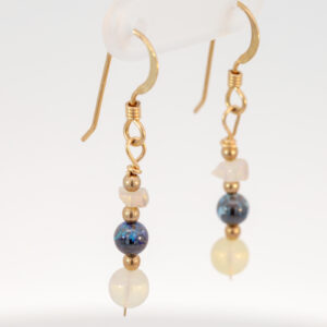 Yellow Gold-filled Blue Green Purple Crystal and Boulder Opal Earrings