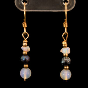 Yellow Gold-filled Blue Green Purple Crystal and Boulder Opal Earrings