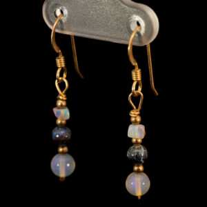Yellow Gold-filled Blue Green Purple Crystal and Boulder Opal Earrings