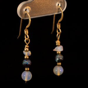 Yellow Gold-filled Blue Green Purple Crystal and Boulder Opal Earrings