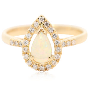 Yellow Gold Green Yellow Orange Red Crystal Opal and Diamond Ring