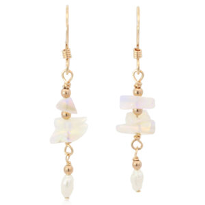 Yellow Gold-filled Blue Green Purple Crystal Opal and Freshwater Pearl Earrings