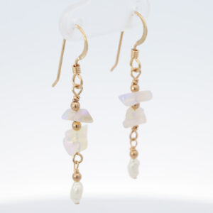 Yellow Gold-filled Blue Green Purple Crystal Opal and Freshwater Pearl Earrings