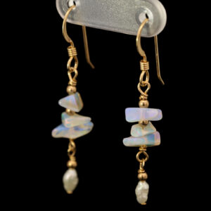 Yellow Gold-filled Blue Green Purple Crystal Opal and Freshwater Pearl Earrings