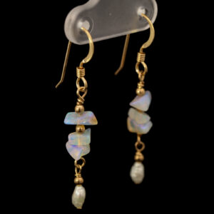 Yellow Gold-filled Blue Green Purple Crystal Opal and Freshwater Pearl Earrings