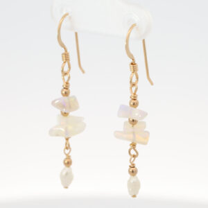Yellow Gold-filled Blue Green Purple Crystal Opal and Freshwater Pearl Earrings