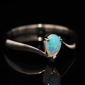 White Gold Blue Green Crystal Opal Ring