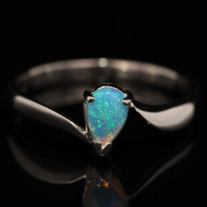 White Gold Blue Green Crystal Opal Ring