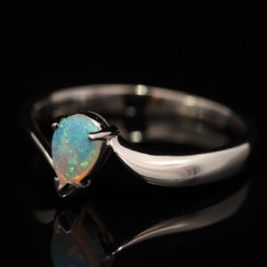 White Gold Blue Green Crystal Opal Ring