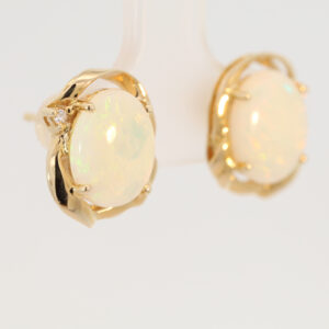 Yellow Gold Blue Green Yellow Orange Crystal Opal and Diamond Earrings