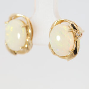 Yellow Gold Blue Green Yellow Orange Crystal Opal and Diamond Earrings