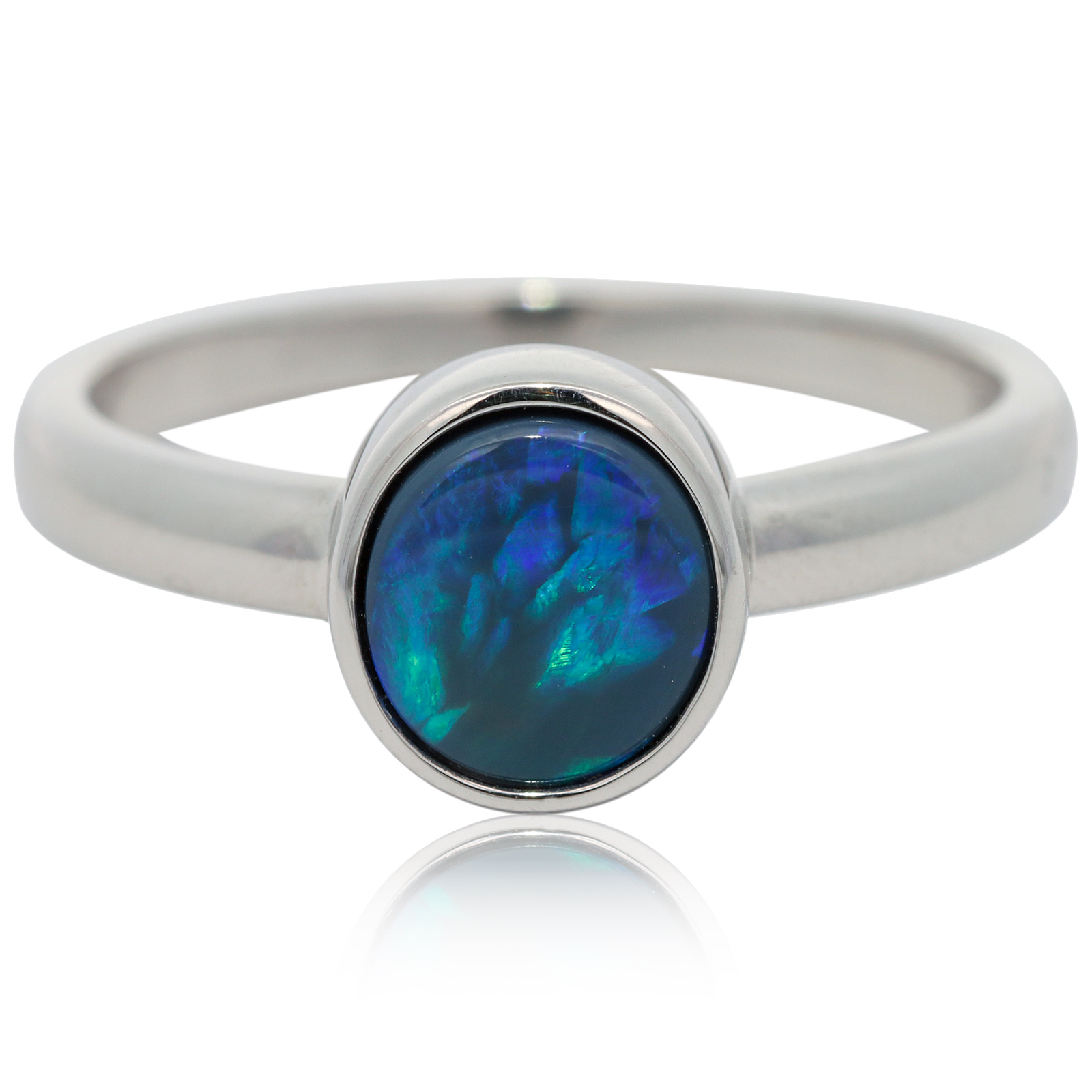 Sterling Silver Blue Green Black Opal Ring