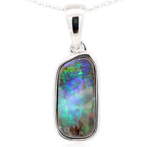 Sterling Silver Blue Green Orange Boulder Opal Pendant