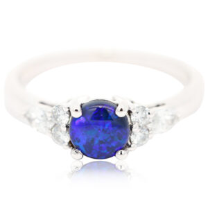 White Gold Blue Purple Black Opal and Diamond Ring