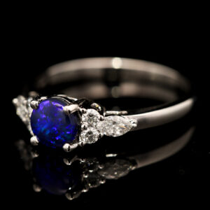 White Gold Blue Purple Black Opal and Diamond Ring