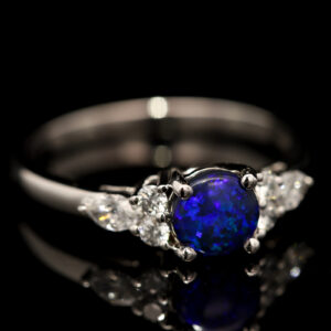 White Gold Blue Purple Black Opal and Diamond Ring