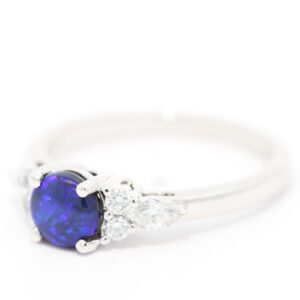 White Gold Blue Purple Black Opal and Diamond Ring