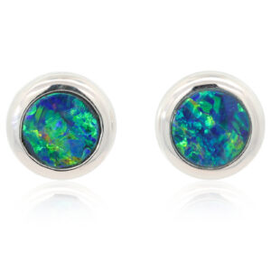 White Gold Blue Green Yellow Orange Doublet Opal Earrings