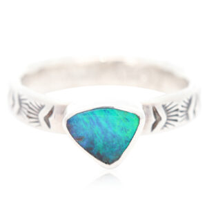 Sterling Silver Blue Green Boulder Opal Ring