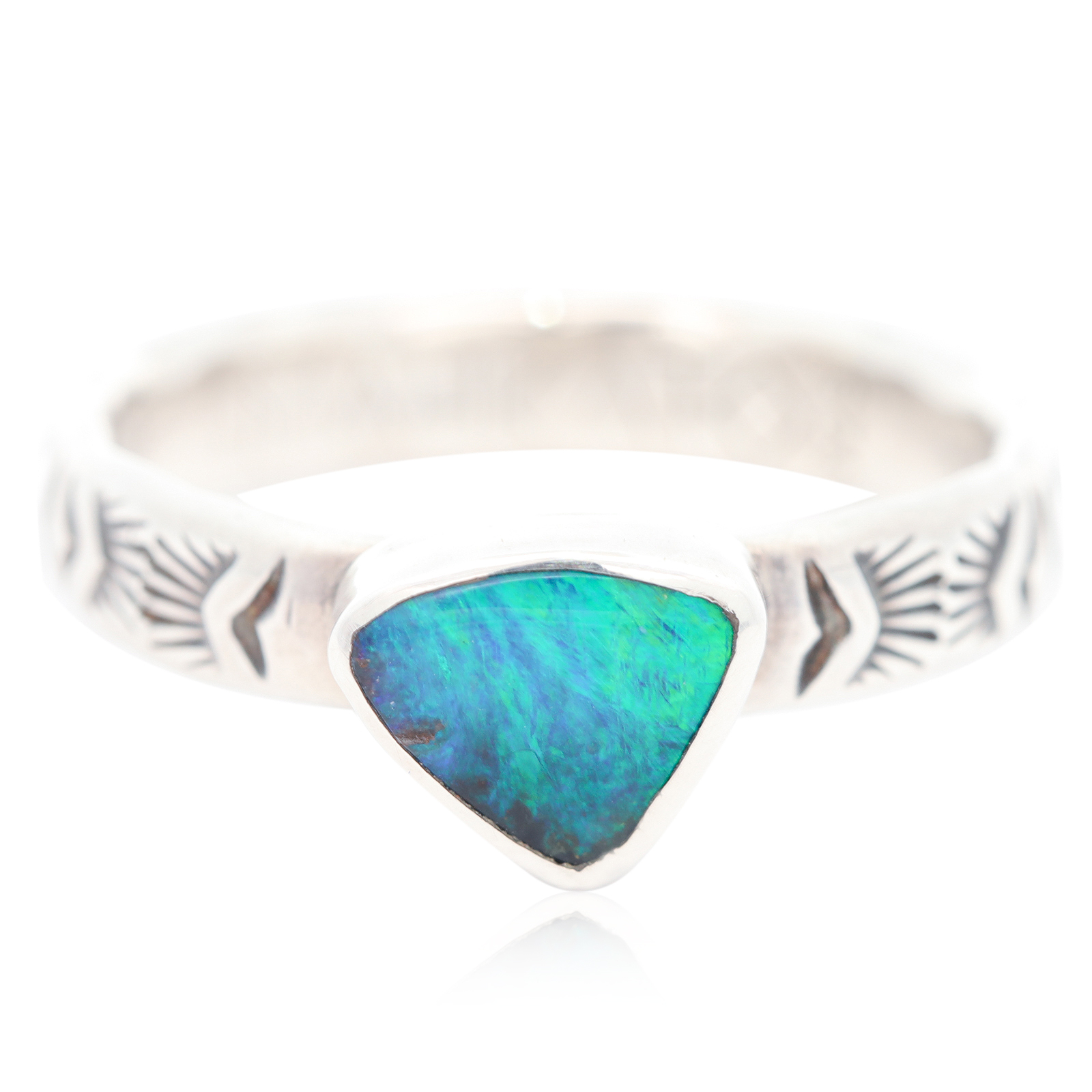 Sterling Silver Blue Green Boulder Opal Ring