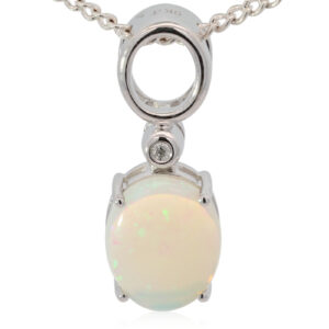 White Gold Blue Green Crystal Opal and Diamond Pendant