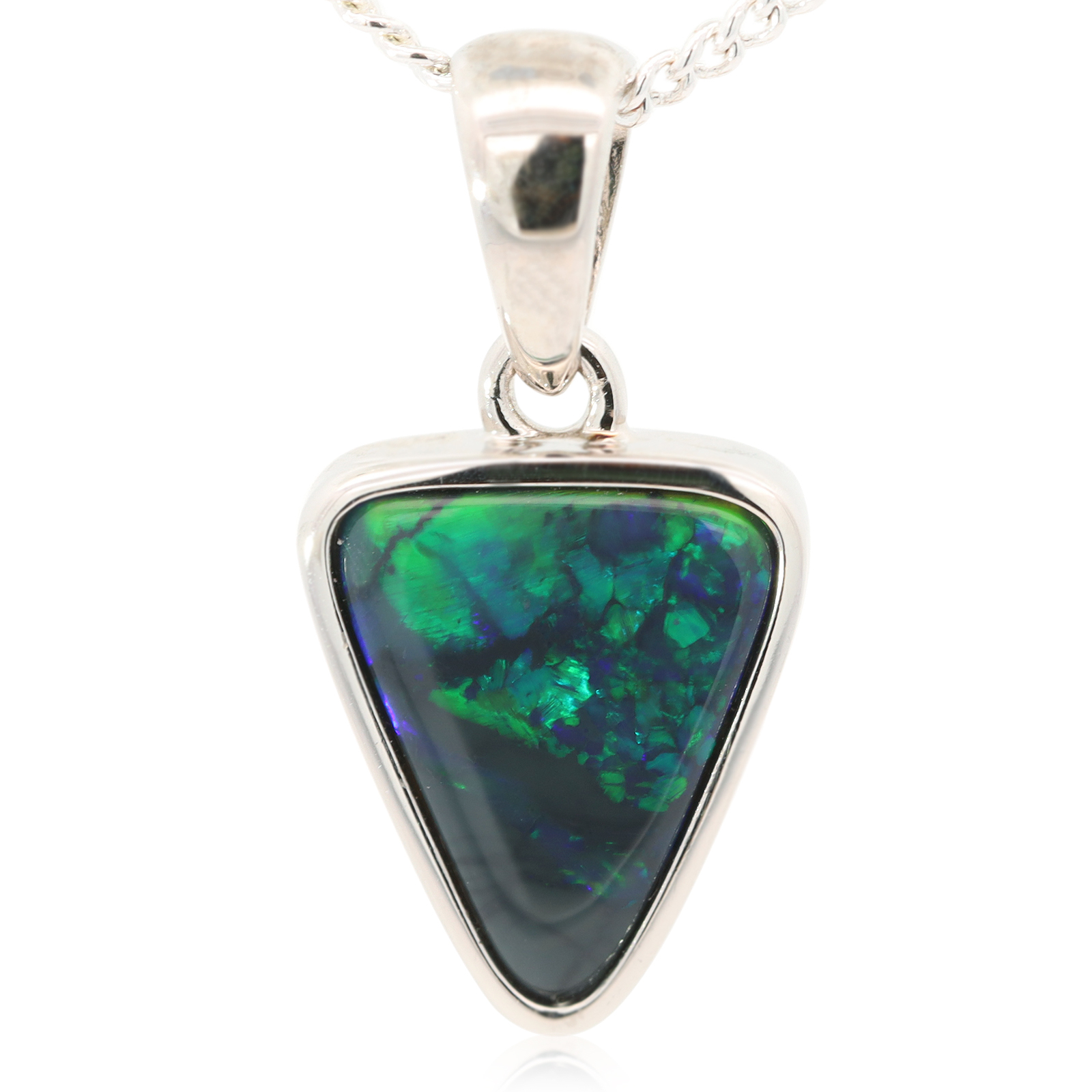 Sterling Silver Blue Green Black Opal Pendant