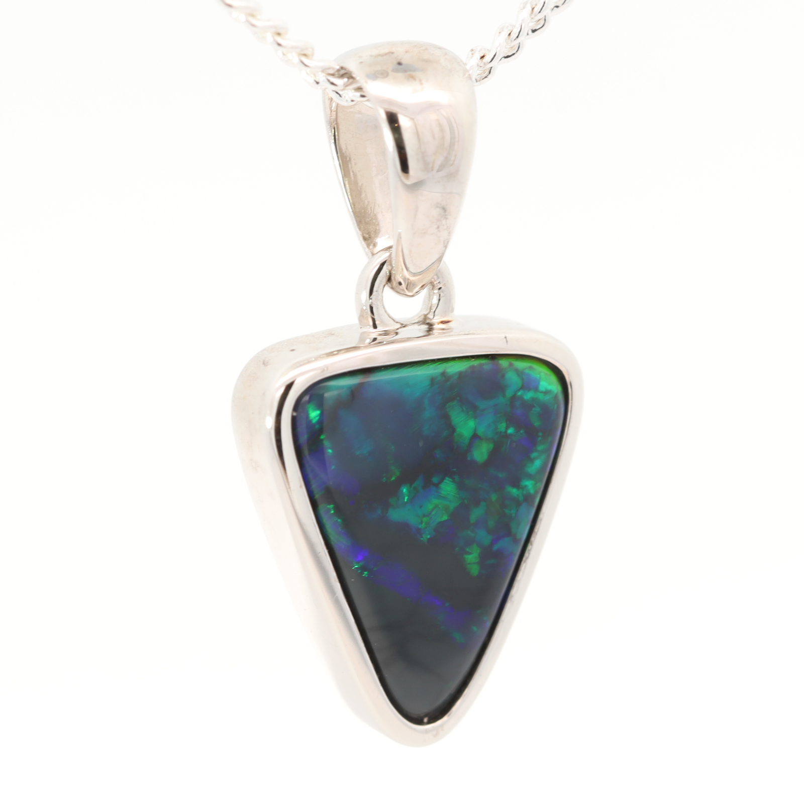 Sterling Silver Blue Green Black Opal Pendant