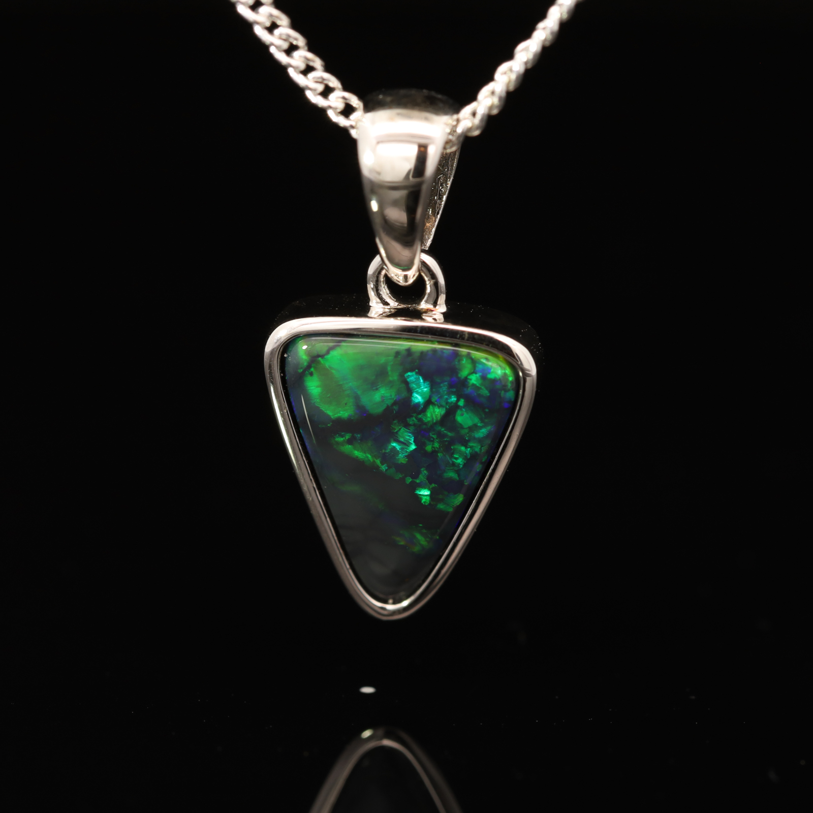 Sterling Silver Blue Green Black Opal Pendant