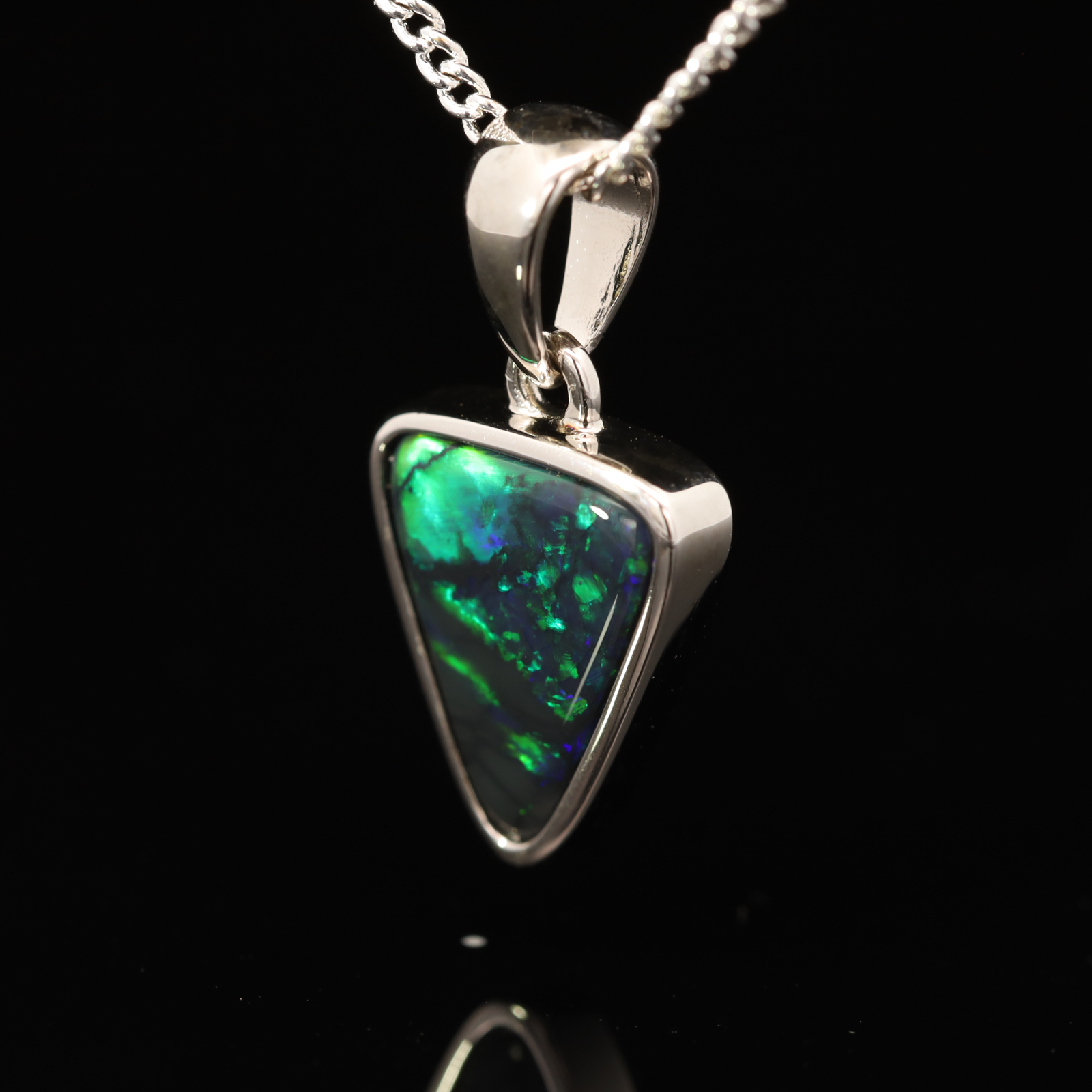 Sterling Silver Blue Green Black Opal Pendant