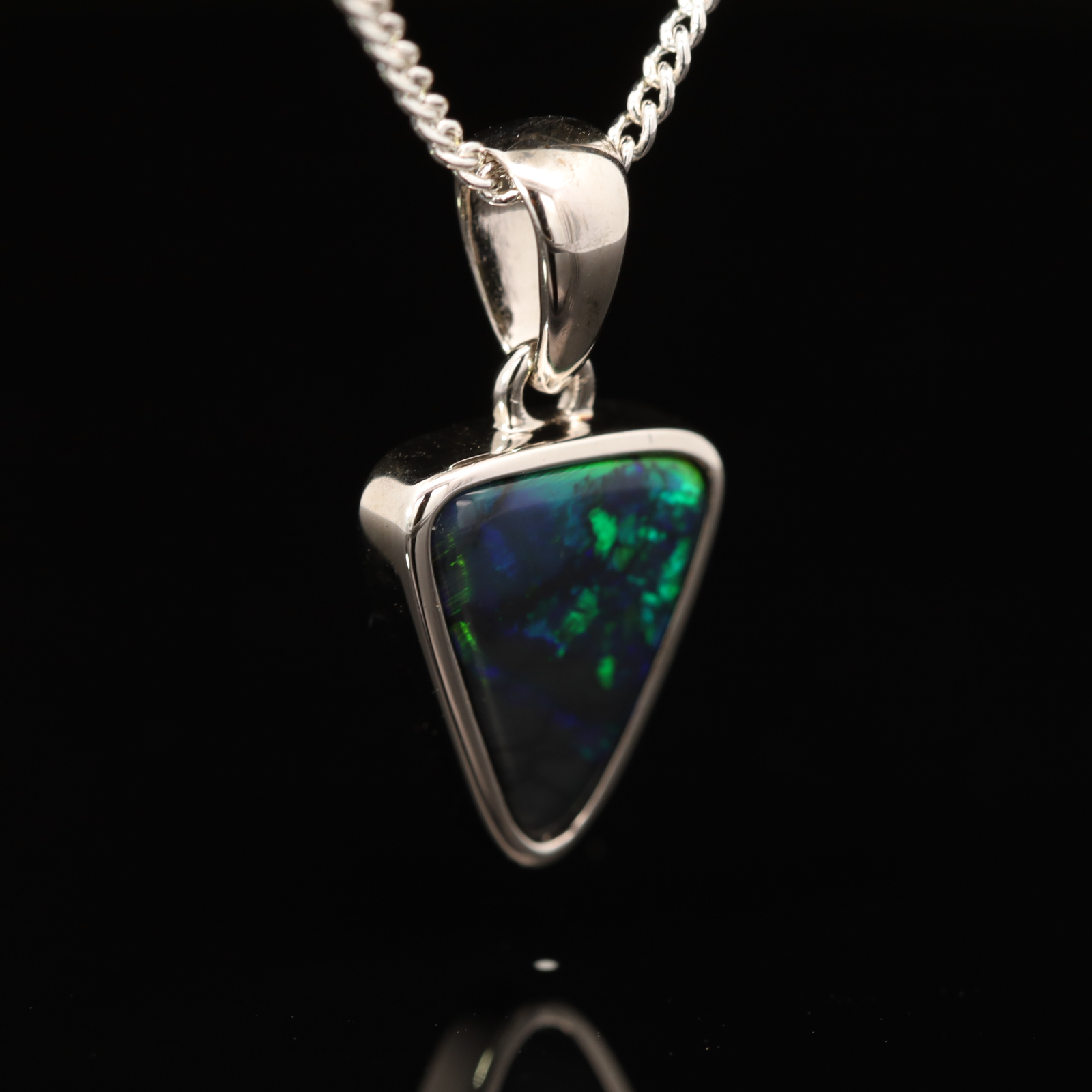 Sterling Silver Blue Green Black Opal Pendant