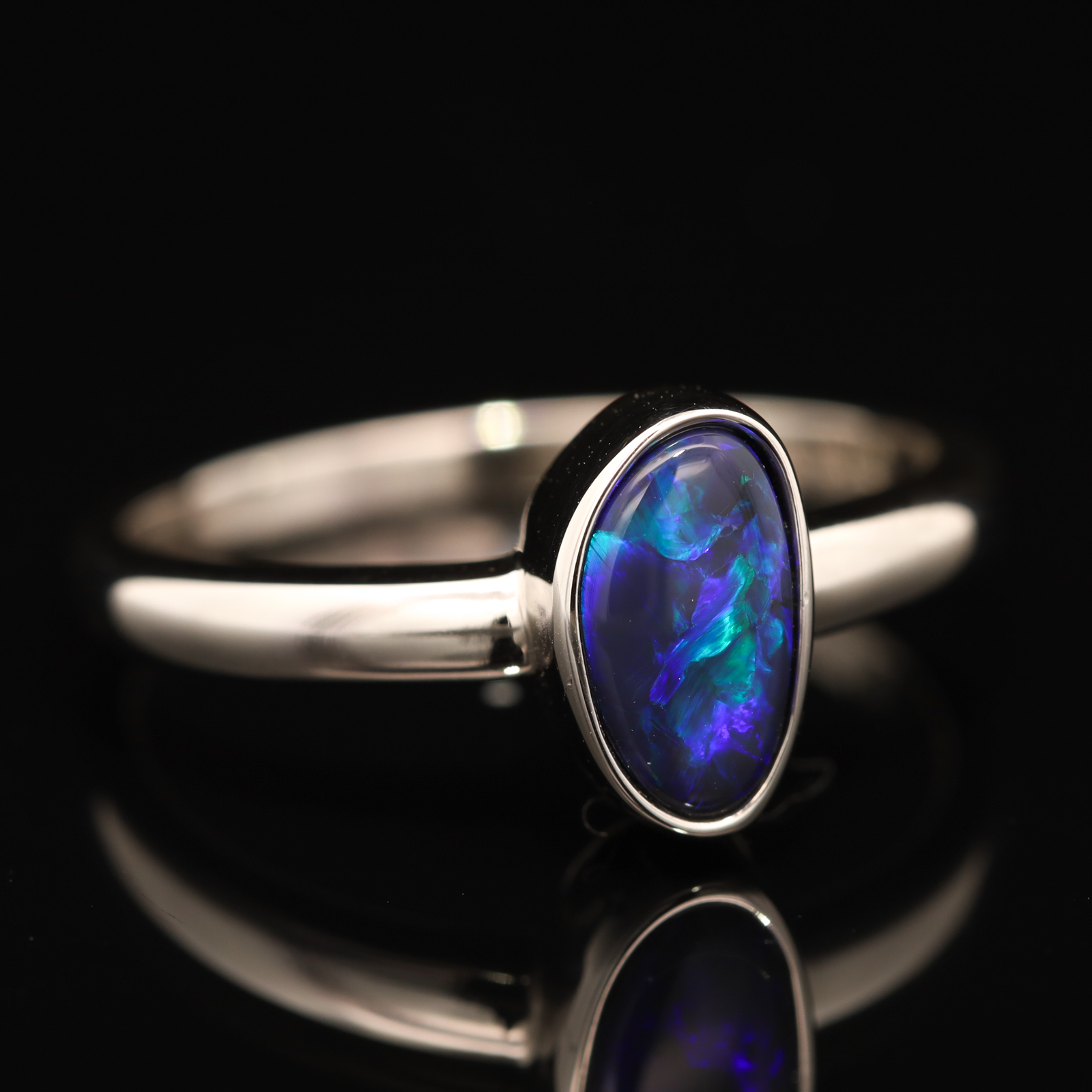 Sterling Silver Blue Green Purple Black Opal Ring