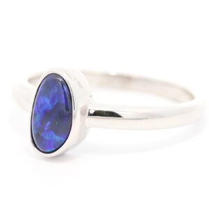 Sterling Silver Blue Green Purple Black Opal Ring
