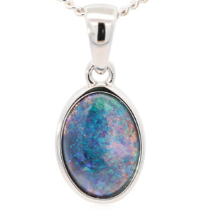 Sterling Silver Blue Green Black Opal Pendant