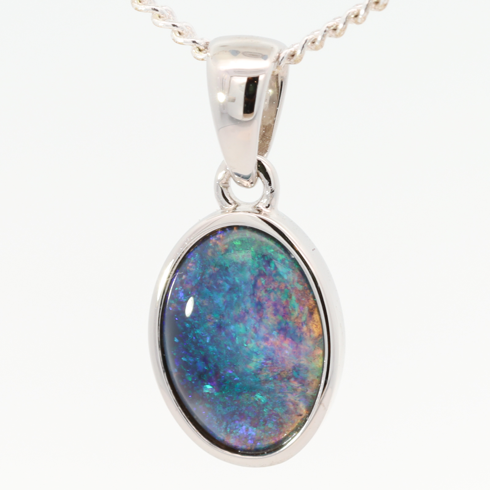 Sterling Silver Blue Green Black Opal Pendant