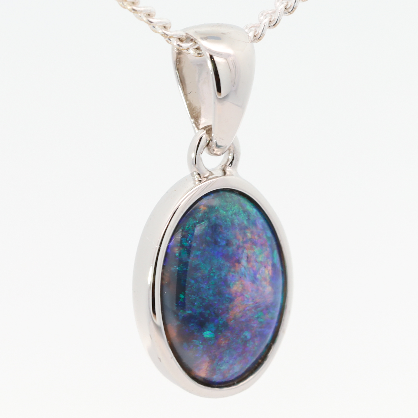 Sterling Silver Blue Green Black Opal Pendant